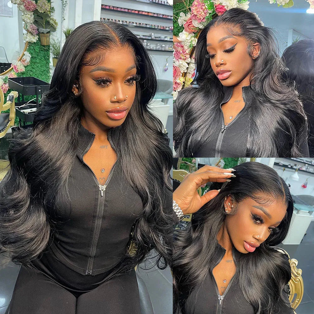 Body Wave 13x6 HD Transparent Lace Front Human Hair Wig 200 Density 13x4 Lace Frontal Wigs 30 40 Inch PrePlucked Lace - Vibrant Variety Store