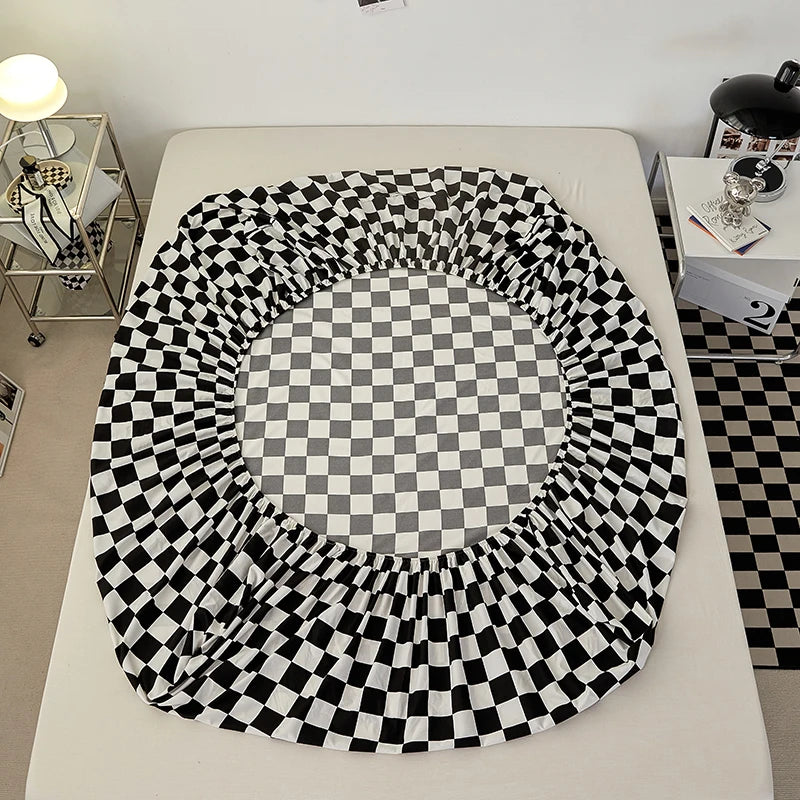 Cotton Fitted Sheet with Elastic Bands Non Slip Adjustable Mattress Cover for Double King Bed Non-Slip 140x200 160x200 200x200cm - Vibrant Variety Store