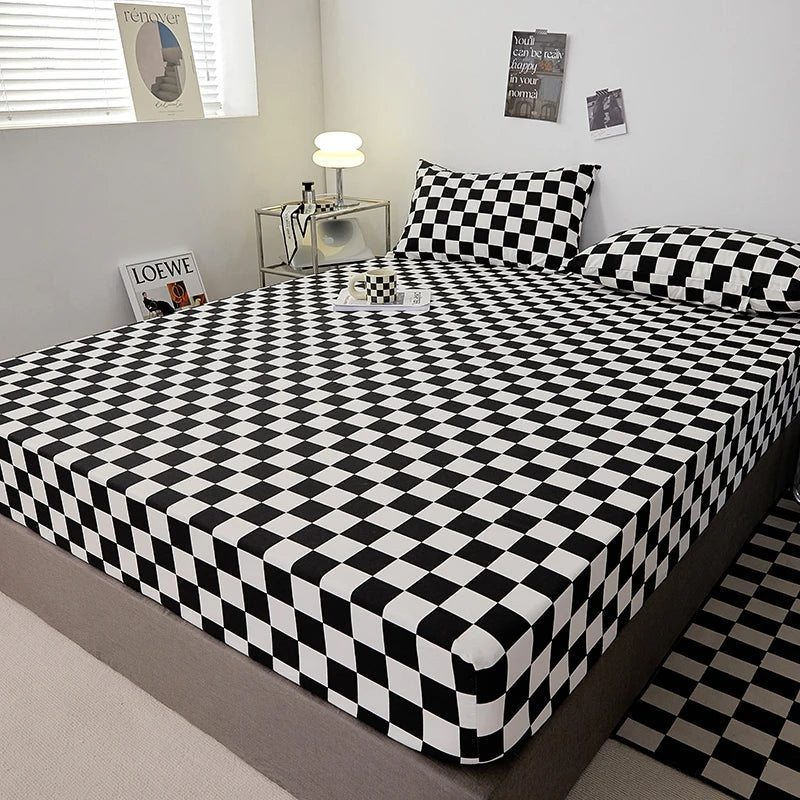 Cotton Fitted Sheet with Elastic Bands Non Slip Adjustable Mattress Cover for Double King Bed Non-Slip 140x200 160x200 200x200cm - Vibrant Variety Store