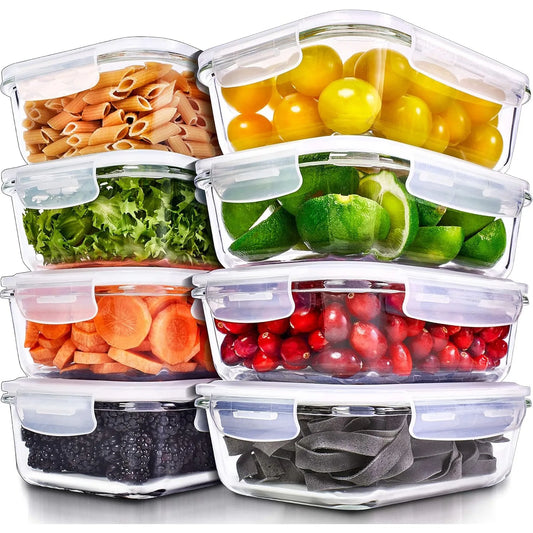8 Pack 36 Oz Glass Meal Prep Containers - Dishwasher Microwave Freezer Oven Safe - Glass Storage Containers with Lids - Vibrant Variety Store
