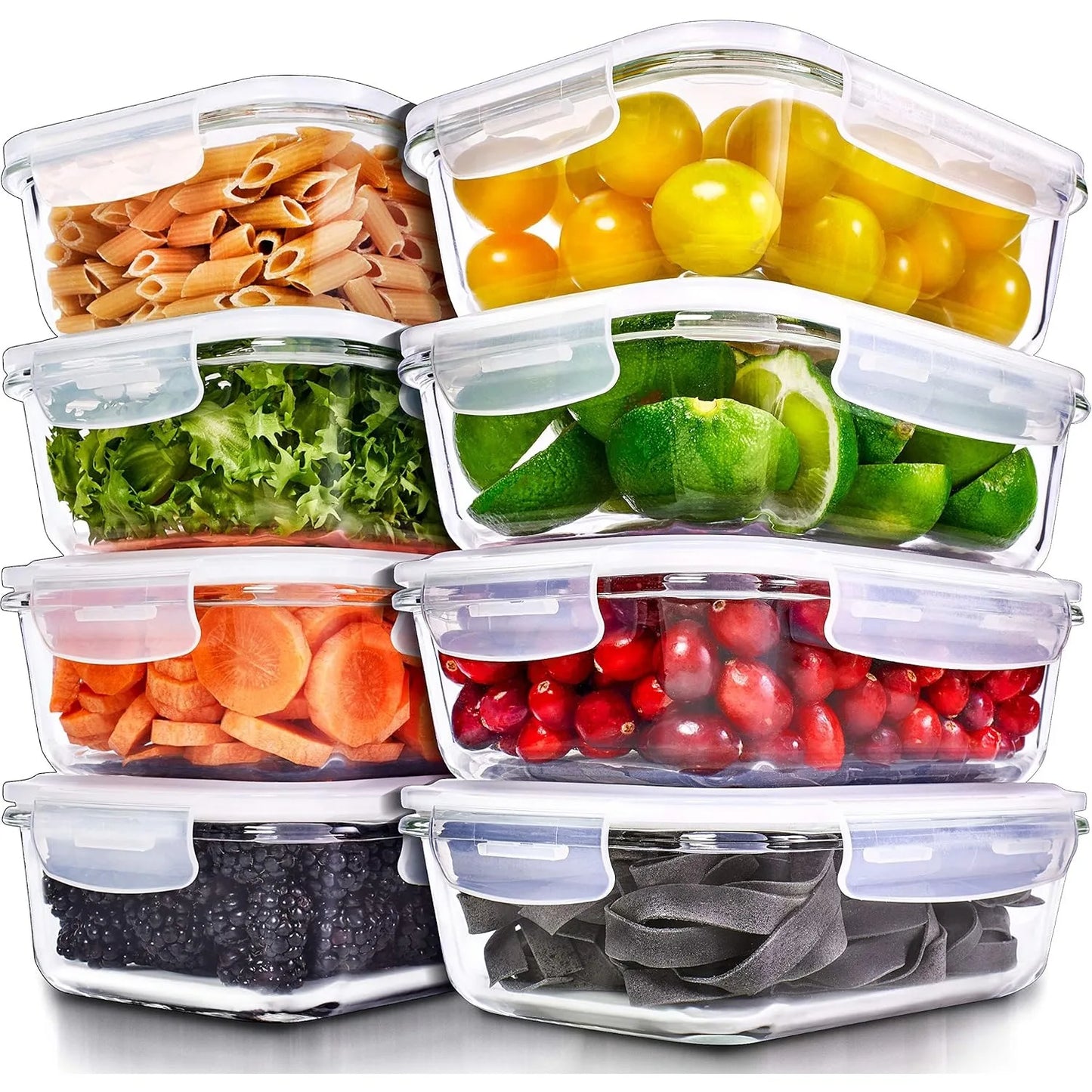 8 Pack 36 Oz Glass Meal Prep Containers - Dishwasher Microwave Freezer Oven Safe - Glass Storage Containers with Lids - Vibrant Variety Store