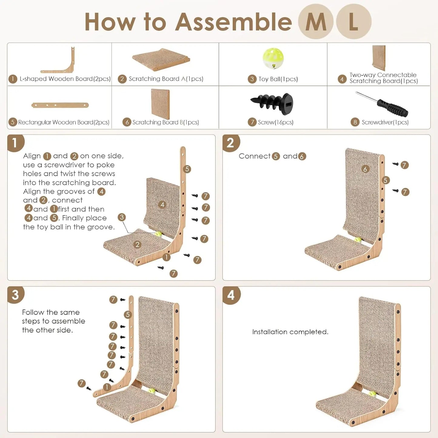 Large L-Shaped Cat Scratching Board with Ball Toy Cardboard Vertical Scratching Post Indoor Cat Toy - Vibrant Variety Store