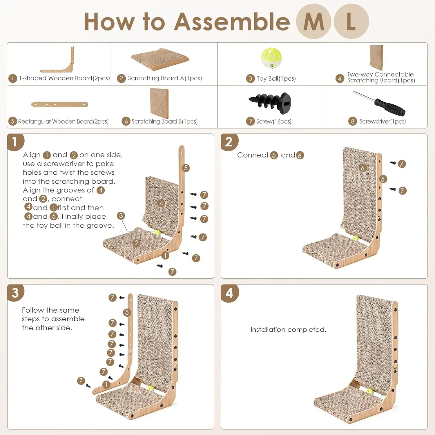 Large L-Shaped Cat Scratching Board with Ball Toy Cardboard Vertical Scratching Post Indoor Cat Toy - Vibrant Variety Store