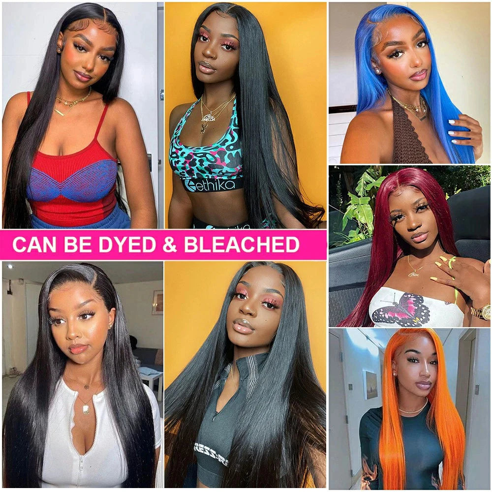 13x6 HD Transparent Bone Straight Lace Frontal Wigs 5x5 Glueless Wear and Go Human Hair Wig 220 Density for Women 30 40 Inch - Vibrant Variety Store