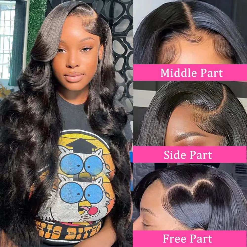 Body Wave 13x6 HD Transparent Lace Front Human Hair Wig 200 Density 13x4 Lace Frontal Wigs 30 40 Inch PrePlucked Lace - Vibrant Variety Store
