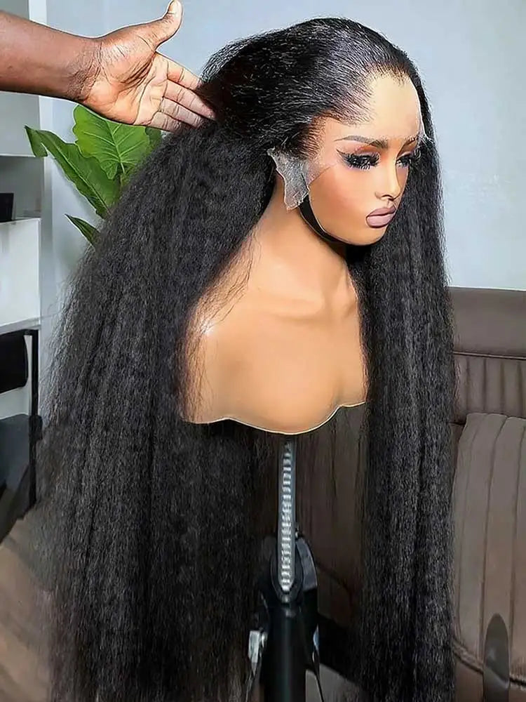 5x5 Kinky Straight Glueless Wigs Pre Cut Lace Kinky Straight Lace Front Wig  Yaki Straight Human Hair Wig For Woman 250% Density - Vibrant Variety Store