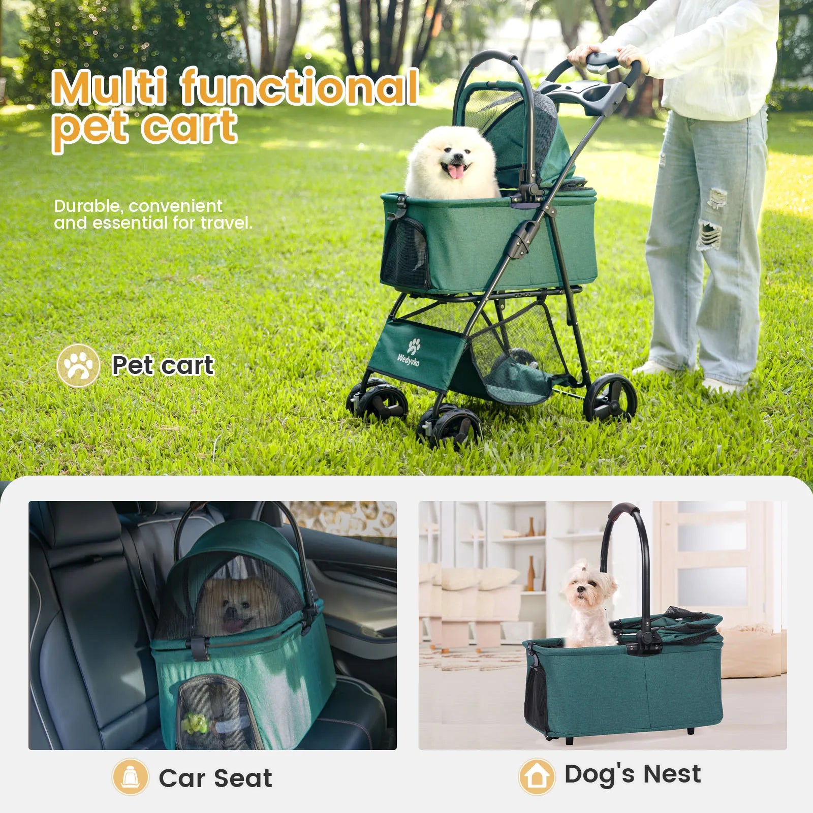 Wedyvko Portable Cart for Small Dogs One Click Folding Clip Type Stroller with Basket Pet Carriers and Travel Product - Vibrant Variety Store
