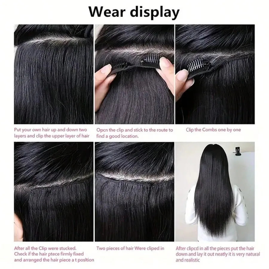 28Inch Stright Clip In Hair Extensions Human Hair 8pcs Straight Hair Silky Black/613 Blonde/Highlight/Ginger/99J/27# - Vibrant Variety Store