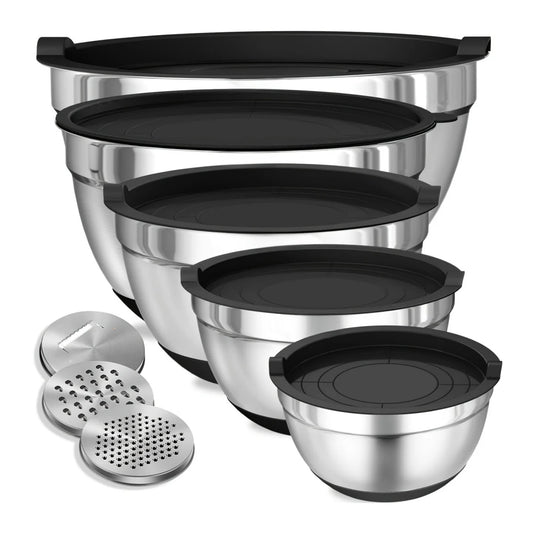8 Piece Stainless Steel Mixing Bowl Set with Airtight Lids Black Kitchen Bowls for Baking and Serving - Vibrant Variety Store