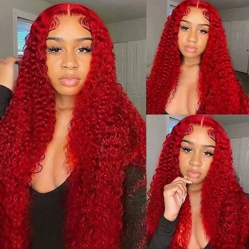 Brazilian 40Inch Deep Wave 13x4 13x6 HD Transparent Human Hair Wig Remy Wet And Wavy Red Closure Curly Wave Lace Frontal Wig