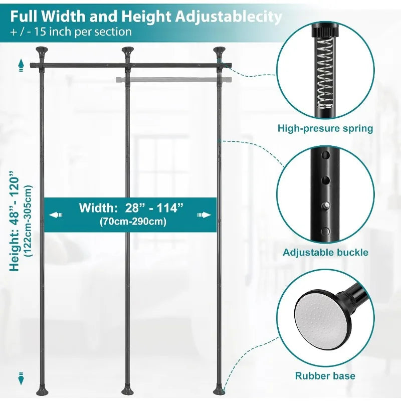 Room Divider, No Drilling Curtain Rods Hanging Wall Divider for Room Separation, 120” Tall 114” Wide Adjustable Floor - Vibrant Variety Store