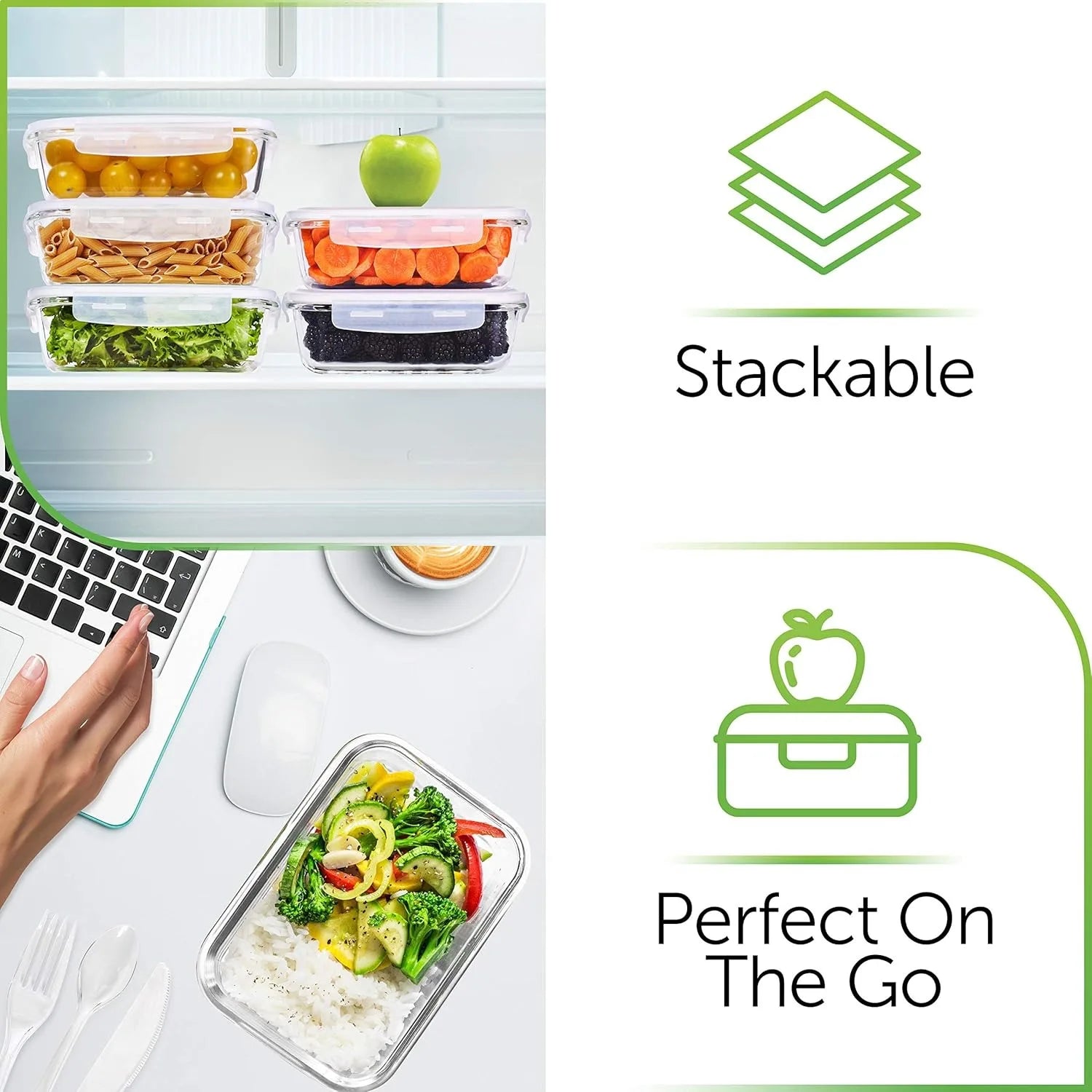 8 Pack 36 Oz Glass Meal Prep Containers - Dishwasher Microwave Freezer Oven Safe - Glass Storage Containers with Lids - Vibrant Variety Store