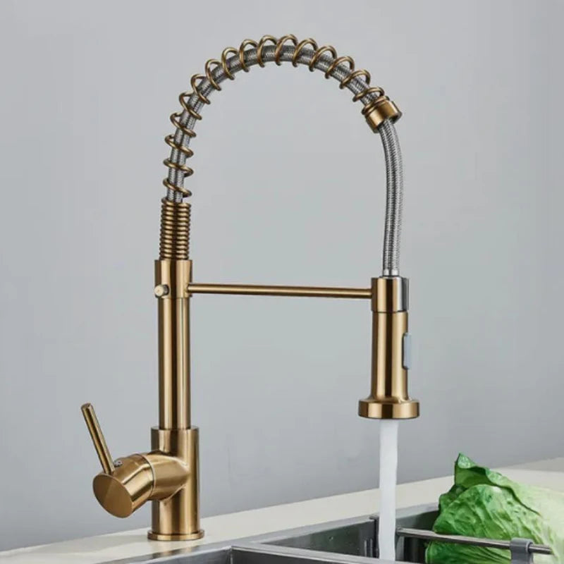 Senlesen Golden Kitchen Spring Faucet Brass Deck Mount 360 Degree Rotate Stream and Sprayer Nozzle Hot and Cold Mixer Vanity Sink Tap - Vibrant Variety Store