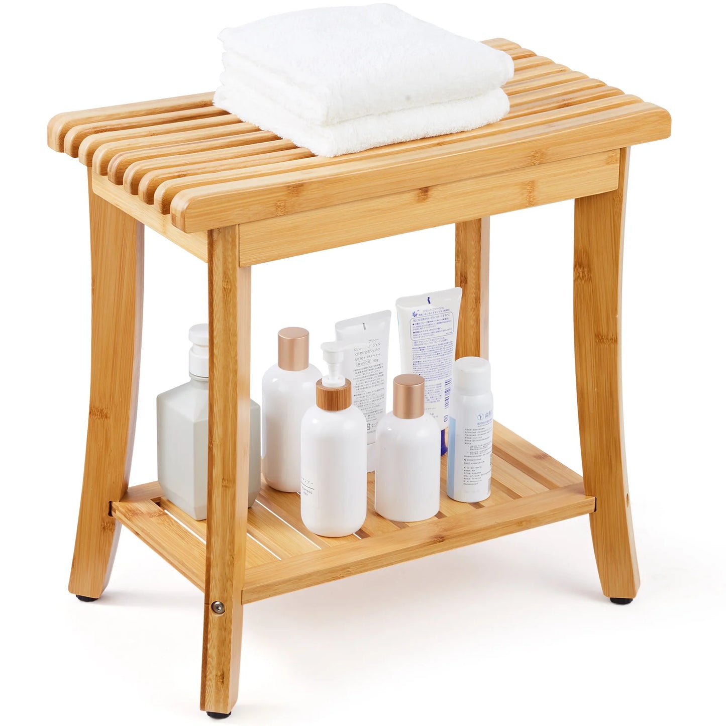 VEVOR Bamboo Shower Bench 19.1 x 11.3 x 18.3 in Waterproof Shower Stool Chair with Storage Shelf 330lbs Load Capacity Spa Seat - Vibrant Variety Store