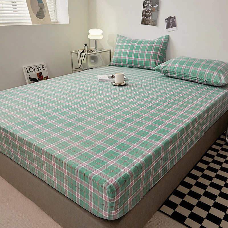 Cotton Fitted Sheet with Elastic Bands Non Slip Adjustable Mattress Cover for Double King Bed Non-Slip 140x200 160x200 200x200cm - Vibrant Variety Store