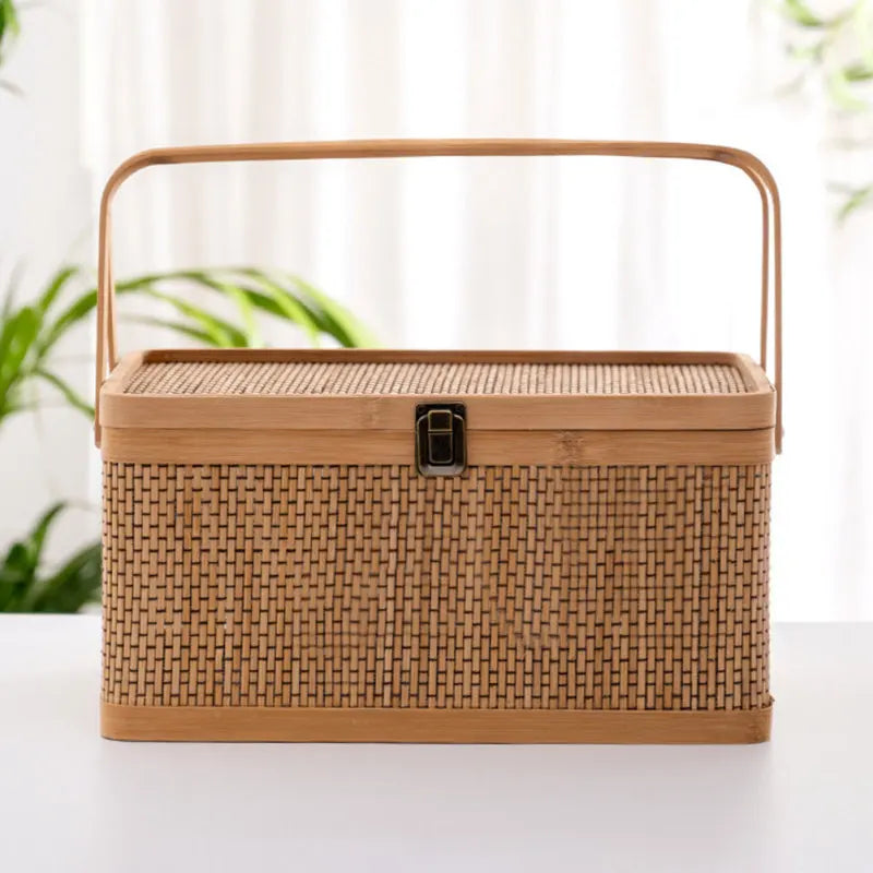 1Pc Woven Bamboo Basket Durable Storage Container Kitchen Garden Harvest Picnic Fruits Vegetable Egg Holder Shopping Bag With - Vibrant Variety Store