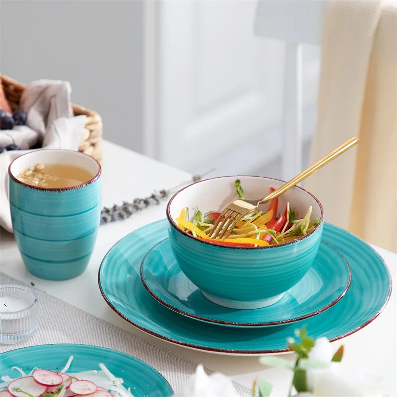 16Pcs Porcelain Dinnerware Set Vintage Ceramic Plate Set with Dinner Plate/Dessert Plate/Bowl/Mug Set Ceramic Dishware Dishes - Vibrant Variety Store