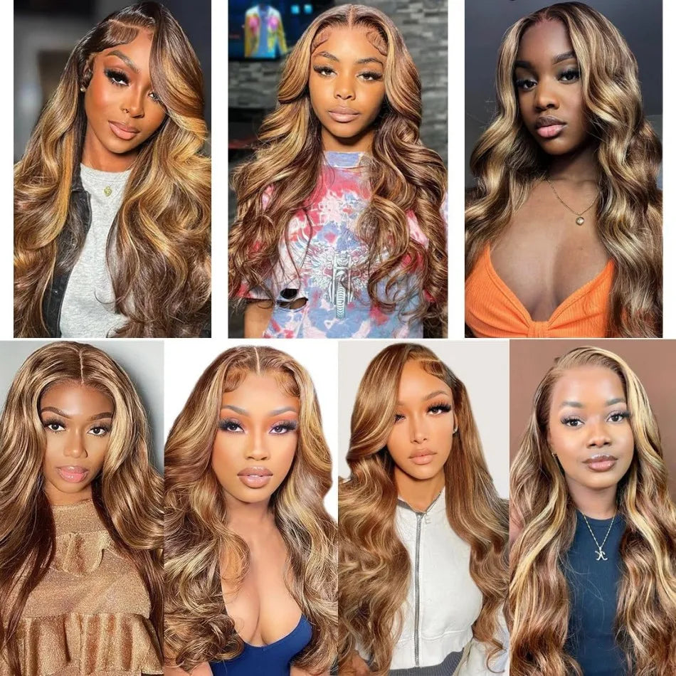 Highlight Ombre Wigs Body Wave Human Hair Wigs 13X4 13X6 Hd Lace Frontal Wig  250 Density 38 Inch 427 Pre Plucked Lace Front Wig - Vibrant Variety Store
