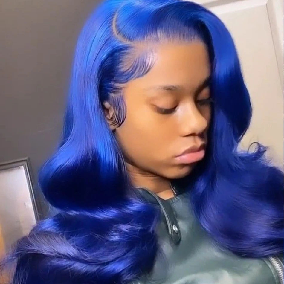 HD 13x6 Royal Blue Colored Lace Front Wig Body Wave 100% Human Hair Wigs Brazilian 30 Inch Glueless Lace Frontal Wig Pre Plucked
