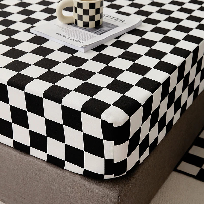 Cotton Fitted Sheet with Elastic Bands Non Slip Adjustable Mattress Cover for Double King Bed Non-Slip 140x200 160x200 200x200cm - Vibrant Variety Store