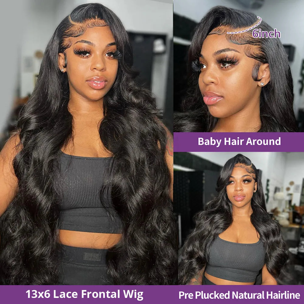 Body Wave 13x6 HD Transparent Lace Front Human Hair Wig 200 Density 13x4 Lace Frontal Wigs 30 40 Inch PrePlucked Lace - Vibrant Variety Store