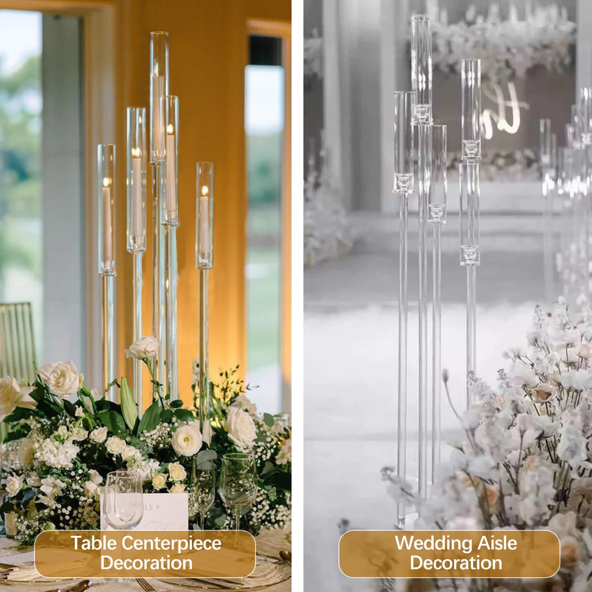 2Pcs 5 Arm Floor Candelabra,Acrylic Floor Candle Holder for Wedding Centerpiece Tall Clear Candle Holders for Ceremony Birthday - Vibrant Variety Store
