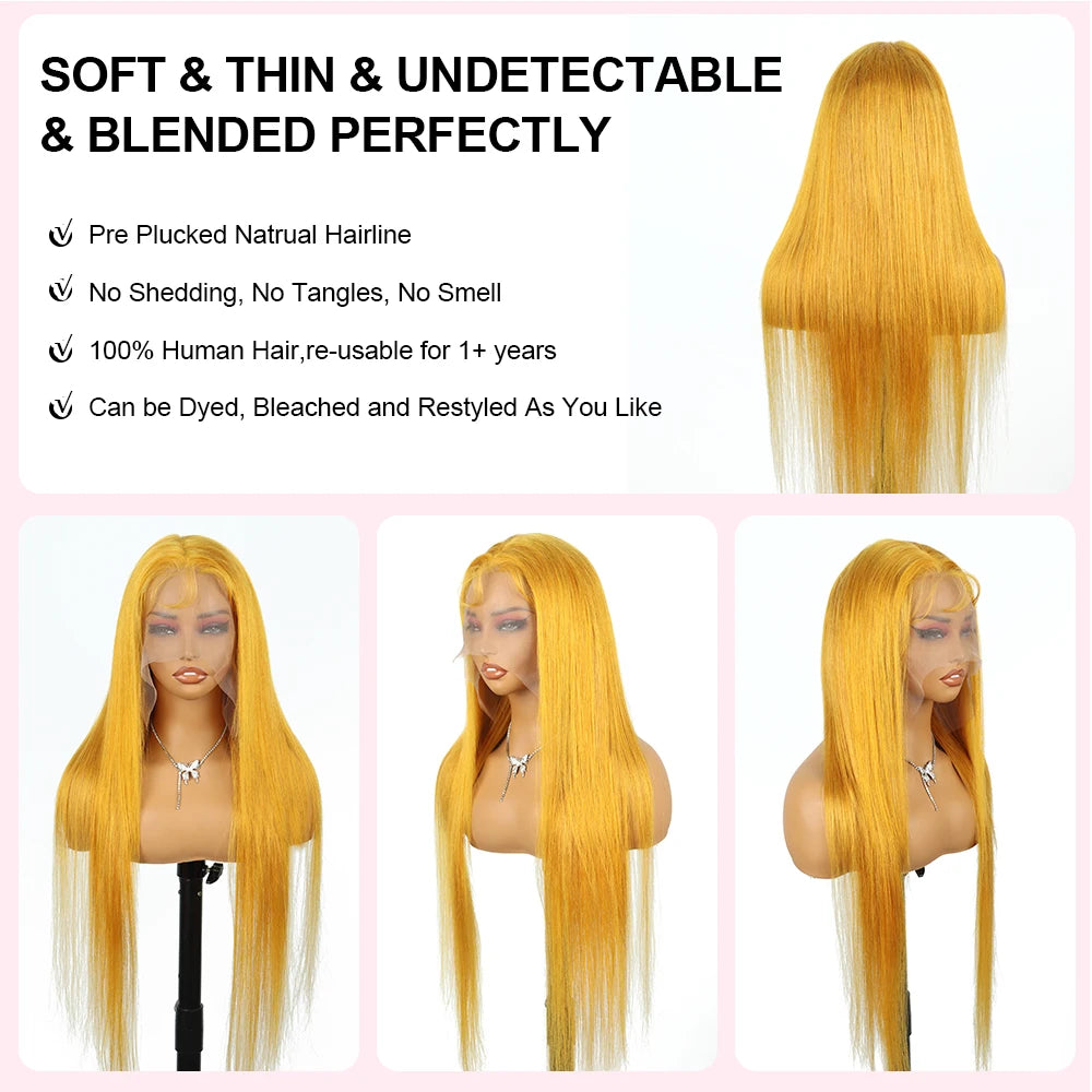 Yellow 13x4 Transparent Lace Frontal Wig 613 Colored Straight Hd Lace Front Wigs 13x6 100% Human Hair Brazilian Hair Pre Plcuked