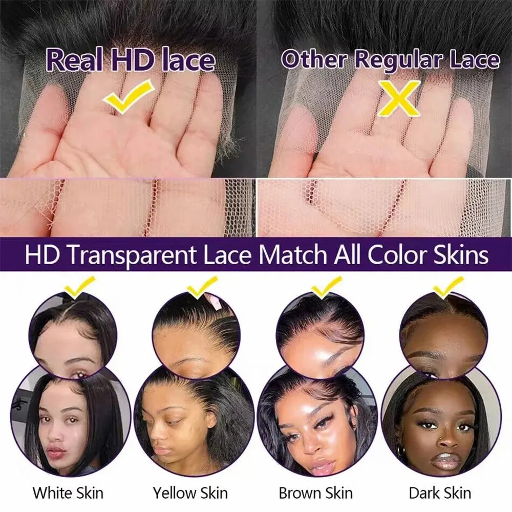 13x6 HD Transparent Bone Straight Lace Frontal Wigs 5x5 Glueless Wear and Go Human Hair Wig 220 Density for Women 30 40 Inch - Vibrant Variety Store
