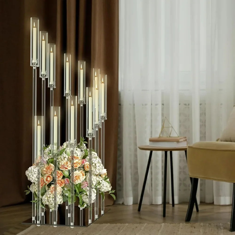 Clear Floor Candle Holders with Round Mirror Base Glass Candle Holder for Engagements and Centerpieces - Vibrant Variety Store