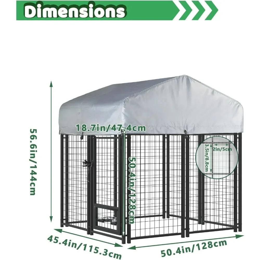 Modern 4x4x4 FT Heavy Duty Large Dog Kennel Playpen Outdoor with Secure Lock, PROTECTIVE ROOF INCLUDE, dog Houses - Vibrant Variety Store