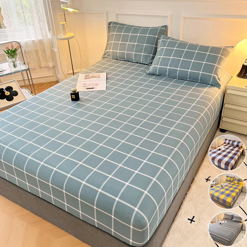 Cotton Fitted Sheet with Elastic Bands Non Slip Adjustable Mattress Cover for Double King Bed Non-Slip 140x200 160x200 200x200cm - Vibrant Variety Store