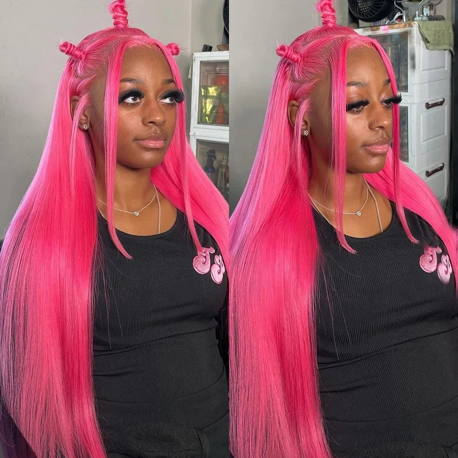 30 40 Inch Hot Pink Transparent Lace Front Wig Human Hair 13x6 Purple Green 613 Blonde Lace Frontal Wig Grey Colored Hair Wigs - Vibrant Variety Store