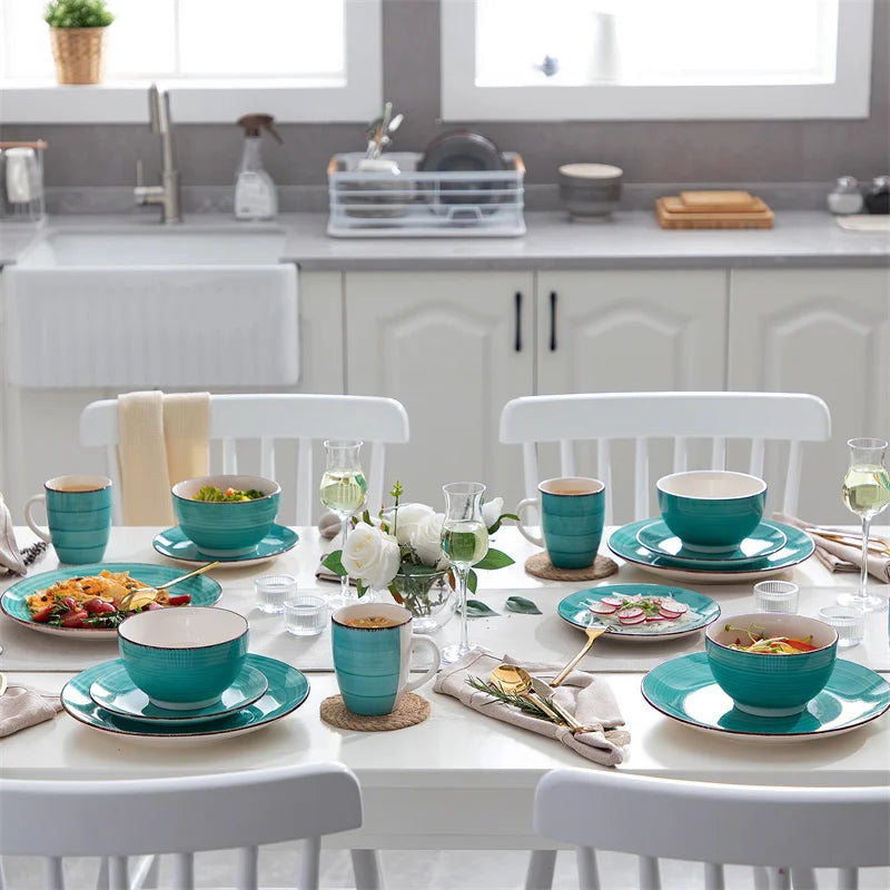 16Pcs Porcelain Dinnerware Set Vintage Ceramic Plate Set with Dinner Plate/Dessert Plate/Bowl/Mug Set Ceramic Dishware Dishes - Vibrant Variety Store