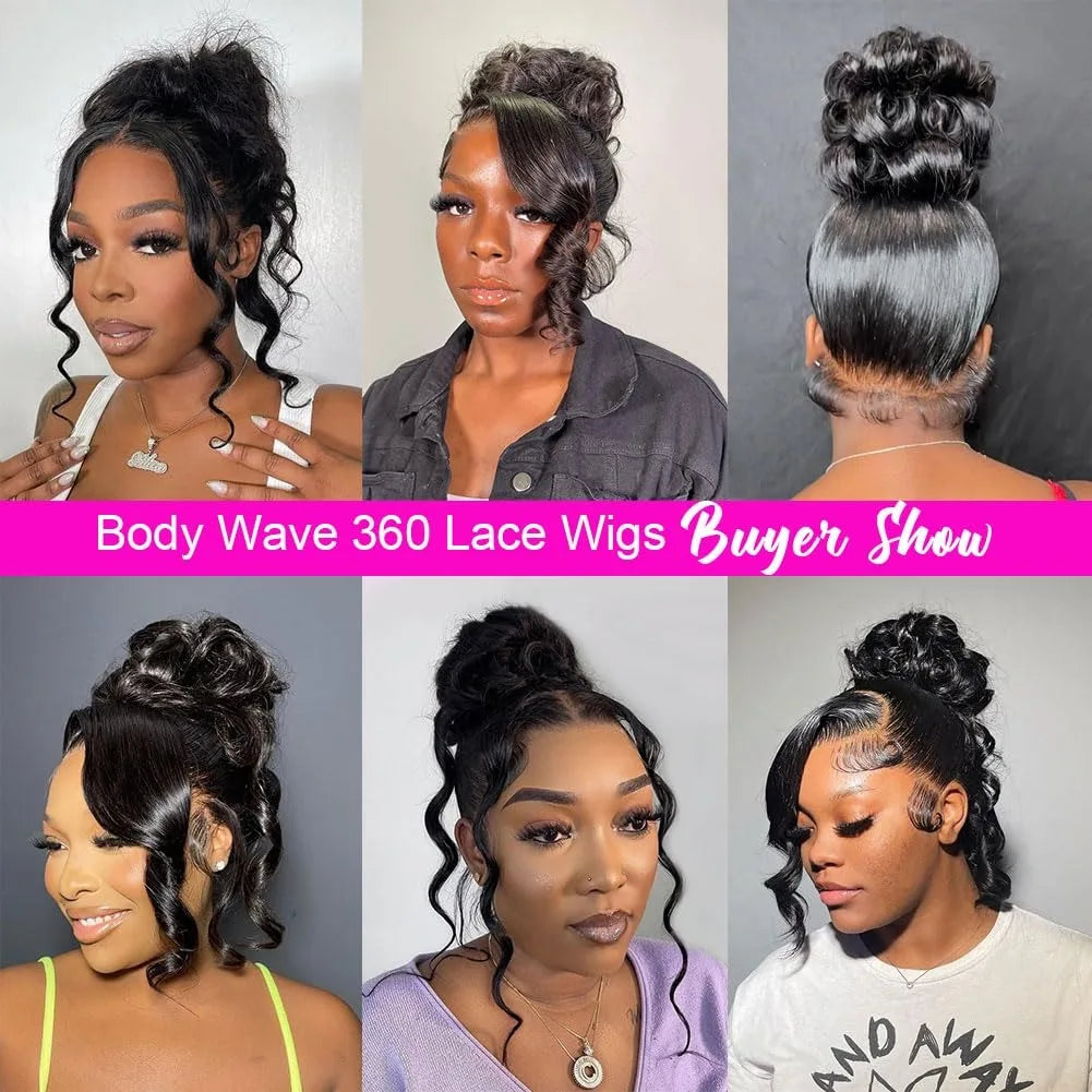 Hidden Strap Body Wave 360 HD Full Lace Front Wigs Human Hair Pre Plucked 12A Glueless Brazilian Virgin Wig With Drawstring