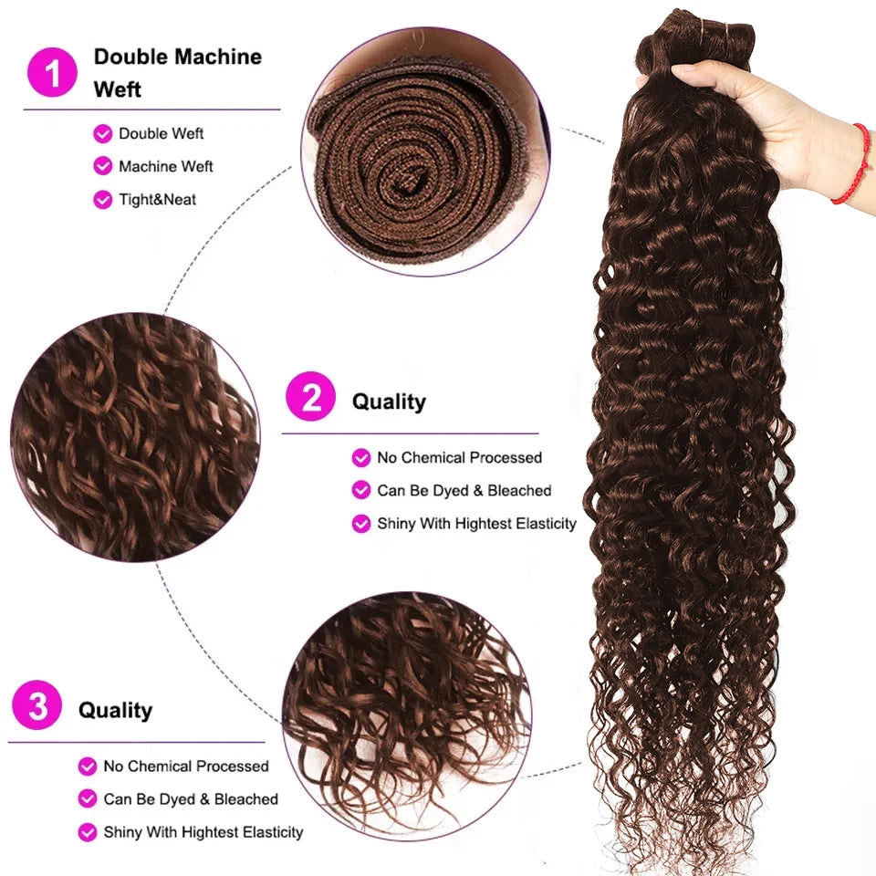 #4 Chocolate Brown Water Wave Curly 10-30 Inch Human Hair Bundles Deep Curly Wave Brazilian Virgin Raw Hair Sew-In Bundles - Vibrant Variety Store