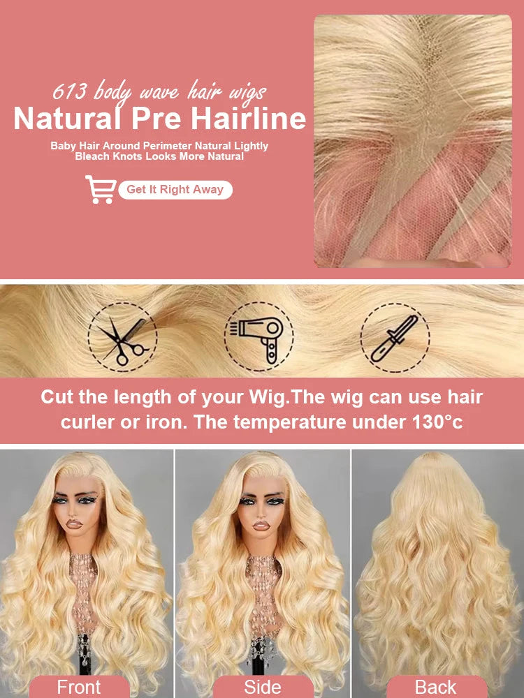 36 40 Inch 613 Honey Blonde Body Wave 250 Density 13x6 HD Lace Front Human Hair Wigs 13x4 HD Lace Frontal Wig for black women - Vibrant Variety Store