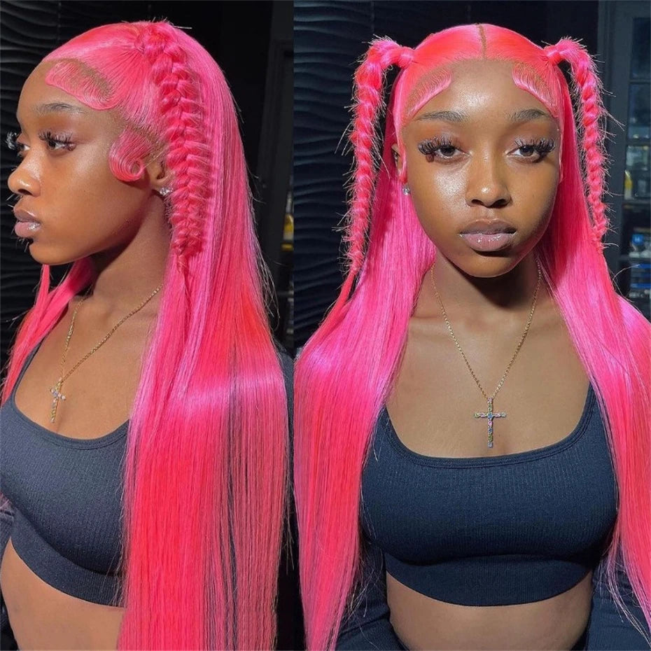 30 40 Inch Hot Pink Transparent Lace Front Wig Human Hair 13x6 Purple Green 613 Blonde Lace Frontal Wig Grey Colored Hair Wigs - Vibrant Variety Store
