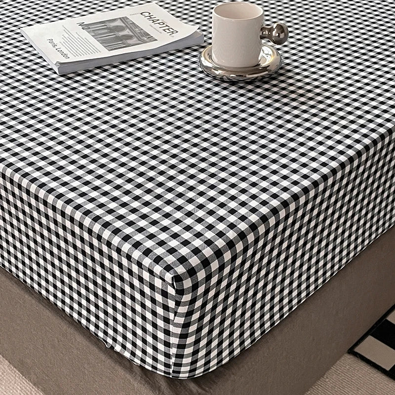 Cotton Fitted Sheet with Elastic Bands Non Slip Adjustable Mattress Cover for Double King Bed Non-Slip 140x200 160x200 200x200cm - Vibrant Variety Store