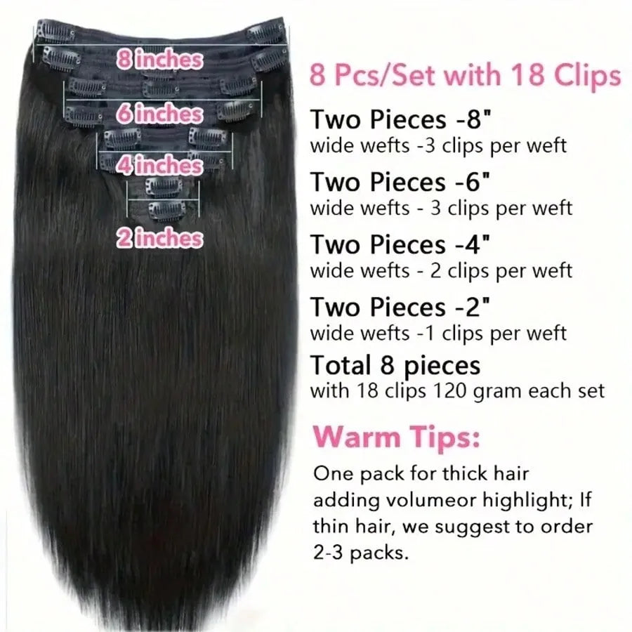 28Inch Stright Clip In Hair Extensions Human Hair 8pcs Straight Hair Silky Black/613 Blonde/Highlight/Ginger/99J/27# - Vibrant Variety Store