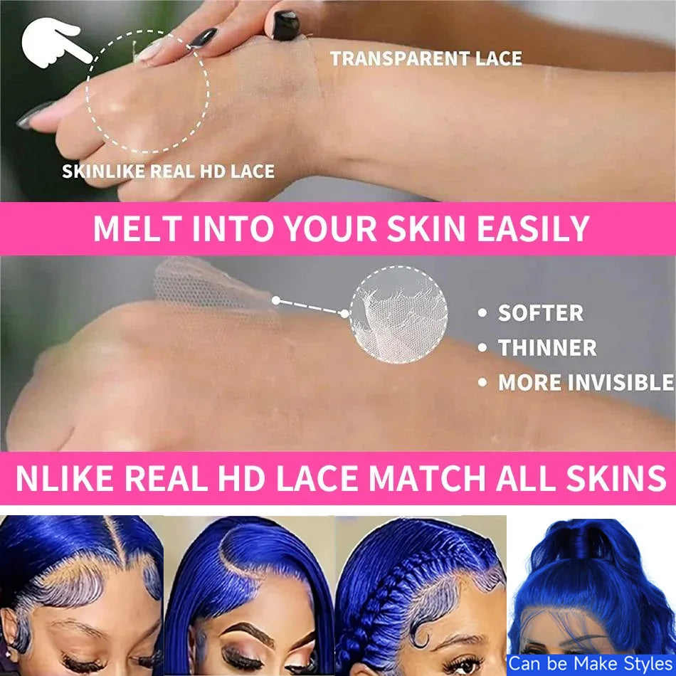 HD 13x6 Royal Blue Colored Lace Front Wig Body Wave 100% Human Hair Wigs Brazilian 30 Inch Glueless Lace Frontal Wig Pre Plucked