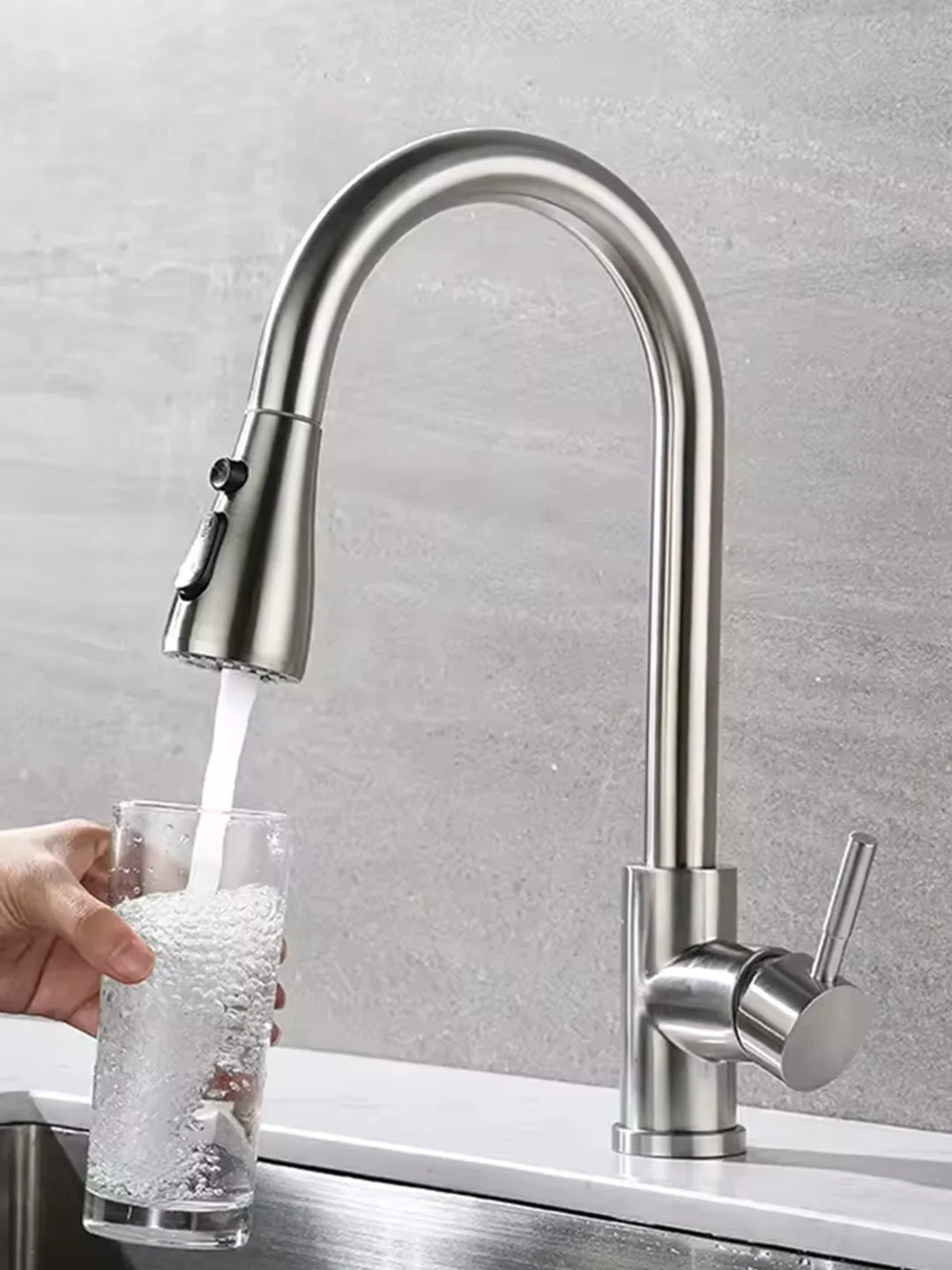 Kitchen Stainless Steel Hot and Cold Pull-Out Faucet with Three Functional Nozzles - Vibrant Variety Store