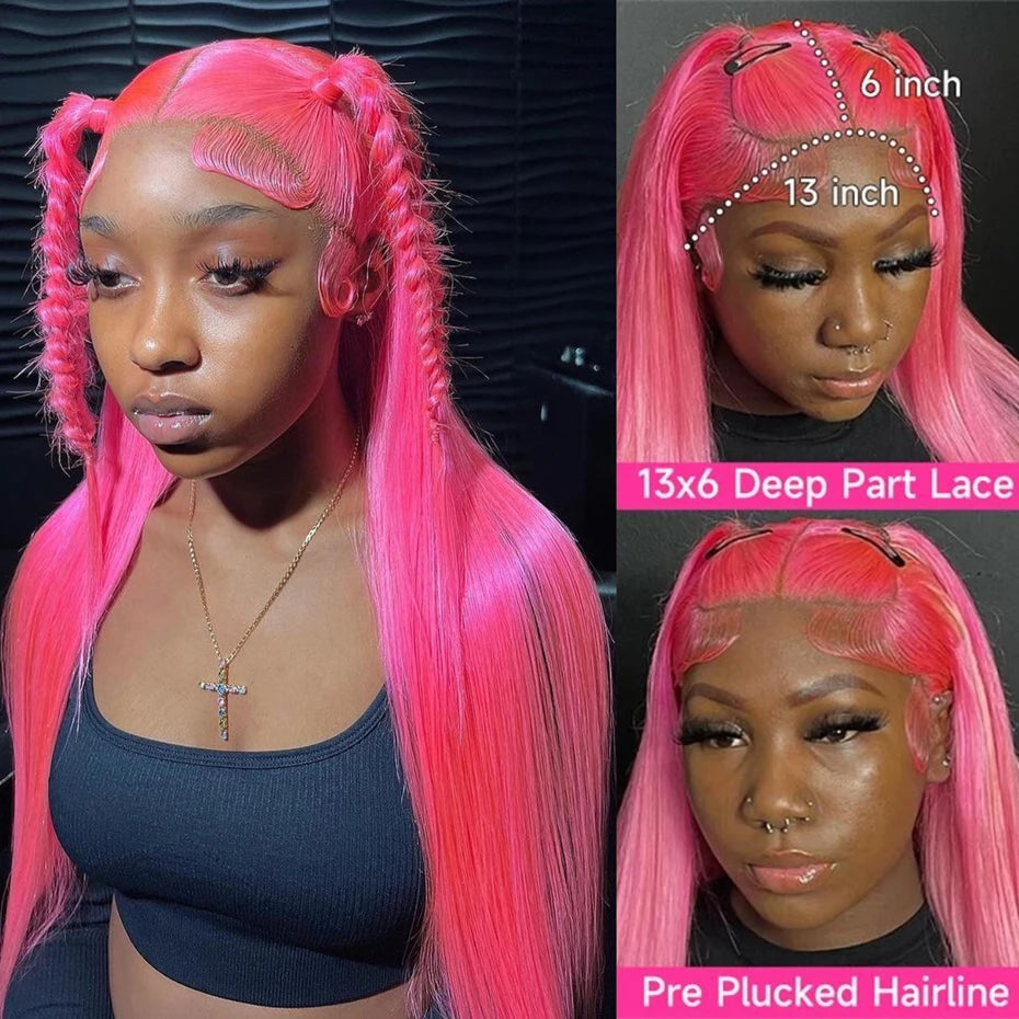 30 40 Inch Hot Pink Transparent Lace Front Wig Human Hair 13x6 Purple Green 613 Blonde Lace Frontal Wig Grey Colored Hair Wigs - Vibrant Variety Store