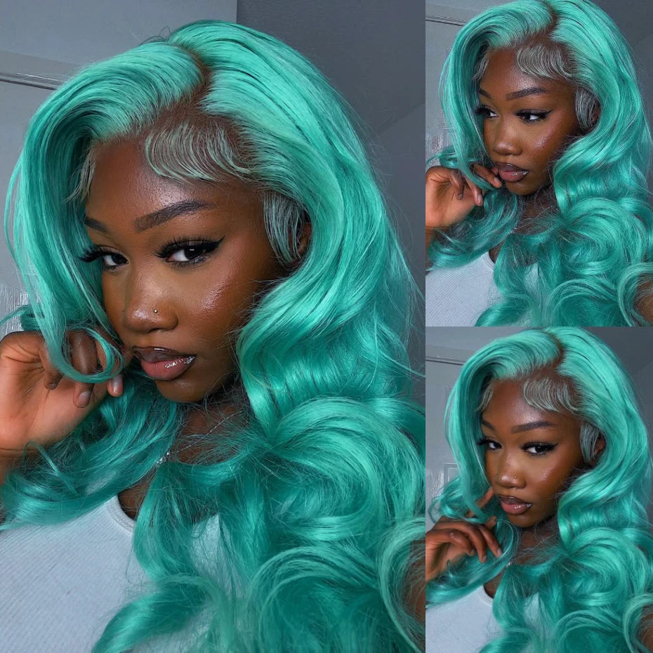 13x6 Cyan Blue Lace Front Wig Body Wave Light Green Lace Front Wig Human Hair Pre Plucked Blonde 613 Lace Frontal Wigs For Women - Vibrant Variety Store