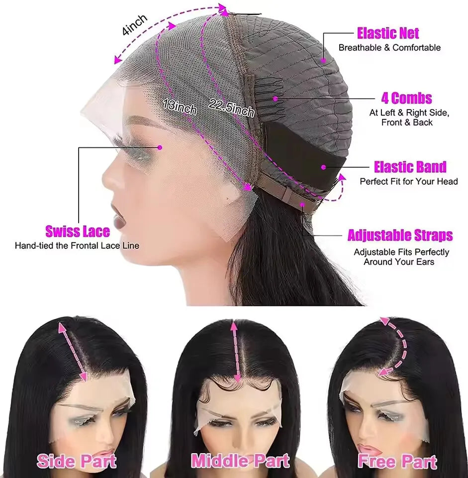 99J Burgundy Short Bob Wig Human Hair 13x4 HD Lace Front Wig Brazilian Straight Red Color 8-14 inches Wigs For Women