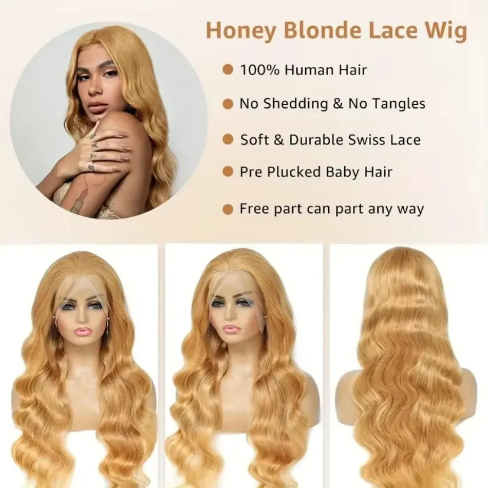 27 Honey Blonde Wig Human Hair 13x6 Hd Lace Frontal Wig 250 Density  Body Wave Lace Front Wig 13x4 Honey Blonde Human Hair Wigs - Vibrant Variety Store