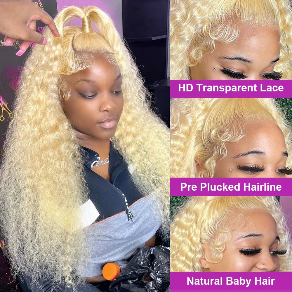 613 Loose Deep Wave Frontal Wig 13x6 HD Water Wave Lace Front Wig 30 40 Inch Honey Blonde 13x4 Lace Front Curly Human Hair Wigs - Vibrant Variety Store