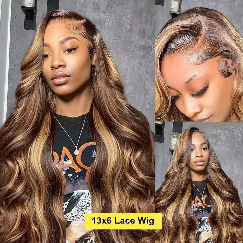 Highlight Ombre Wigs Body Wave Human Hair Wigs 13X4 13X6 Hd Lace Frontal Wig  250 Density 38 Inch 427 Pre Plucked Lace Front Wig - Vibrant Variety Store