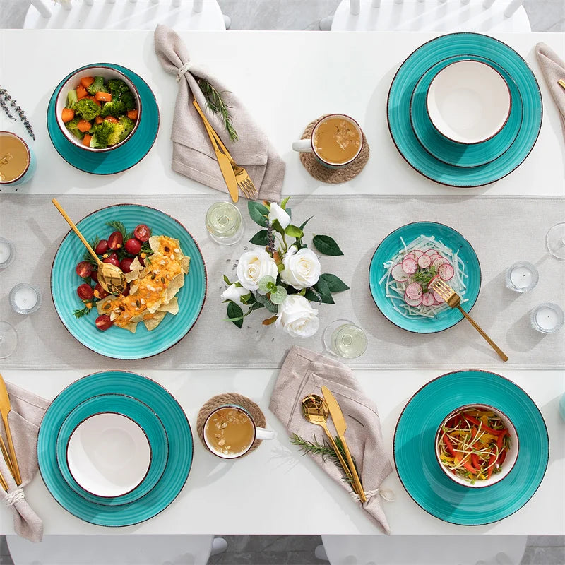 16Pcs Porcelain Dinnerware Set Vintage Ceramic Plate Set with Dinner Plate/Dessert Plate/Bowl/Mug Set Ceramic Dishware Dishes - Vibrant Variety Store