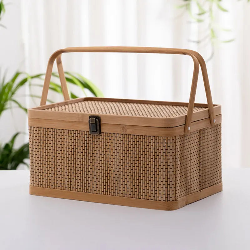 1Pc Woven Bamboo Basket Durable Storage Container Kitchen Garden Harvest Picnic Fruits Vegetable Egg Holder Shopping Bag With - Vibrant Variety Store