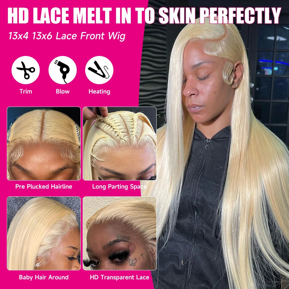200 Density 613 Hd Lace Frontal Wig 13x4 13x6 360 Blonde Lace Front Human Hair Wigs For Women Preplucked Brazilian Straight Hair - Vibrant Variety Store